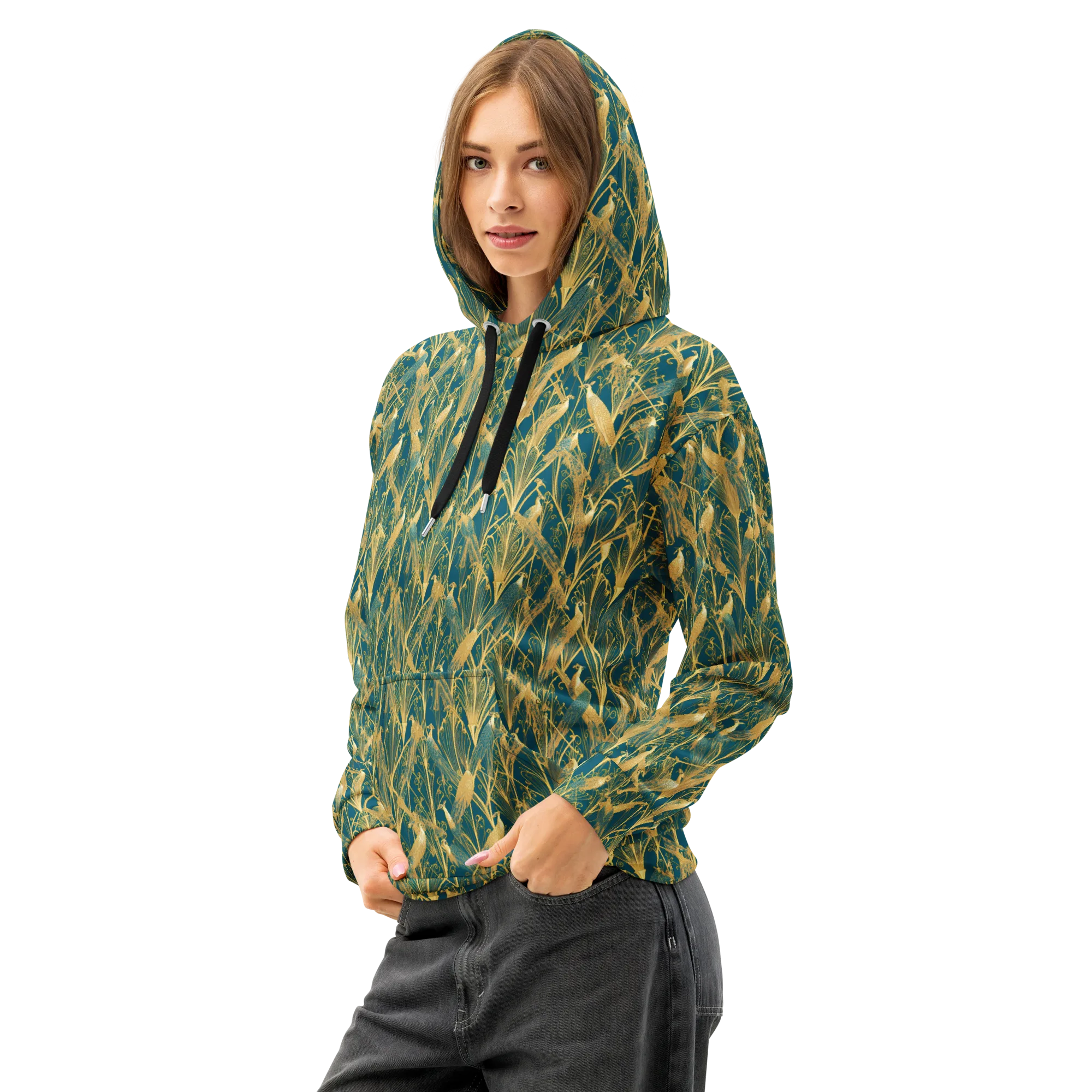Gilded Aviary on Cotton Hoodie — Left Front