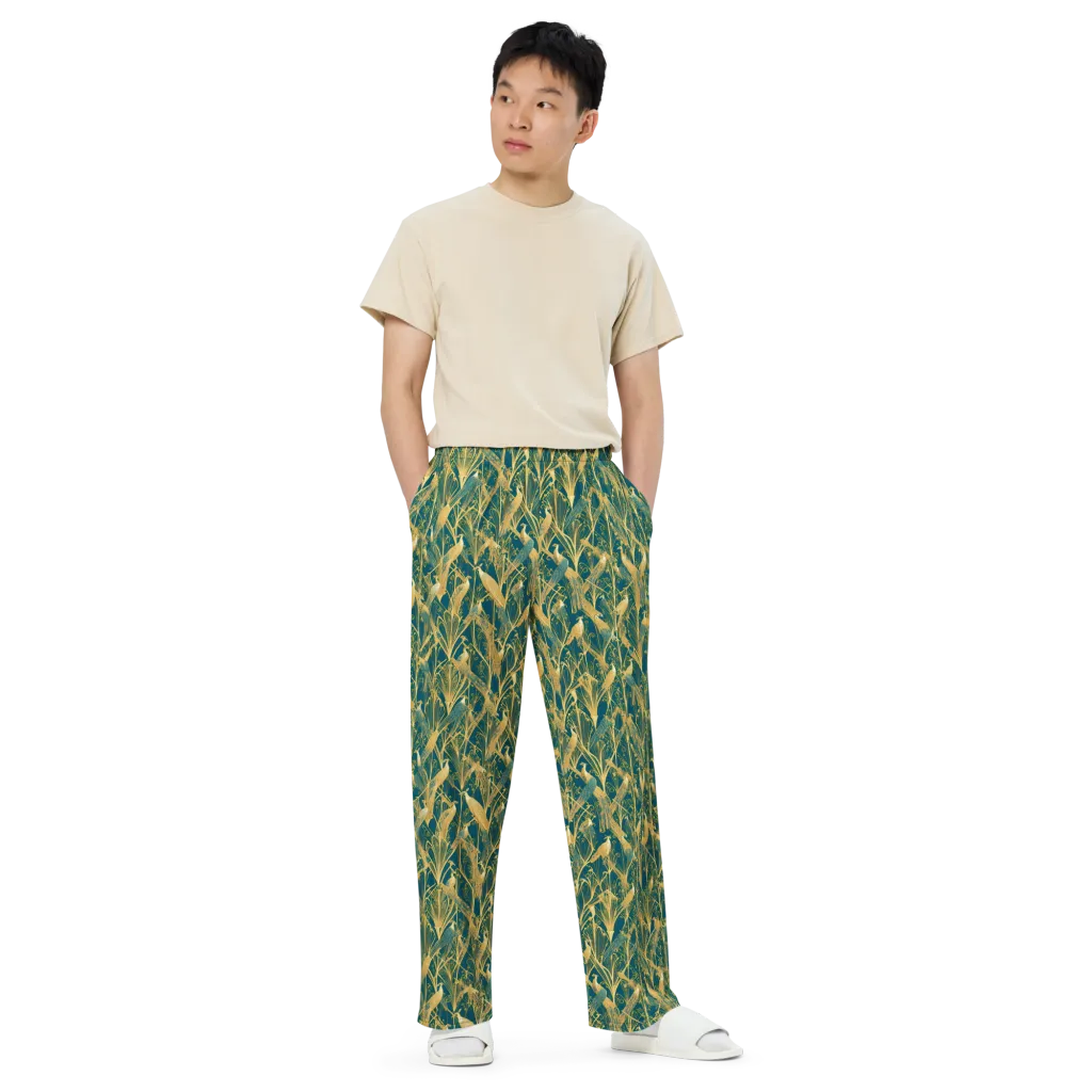 Gilded Aviary on Wide-Leg Pants — Front