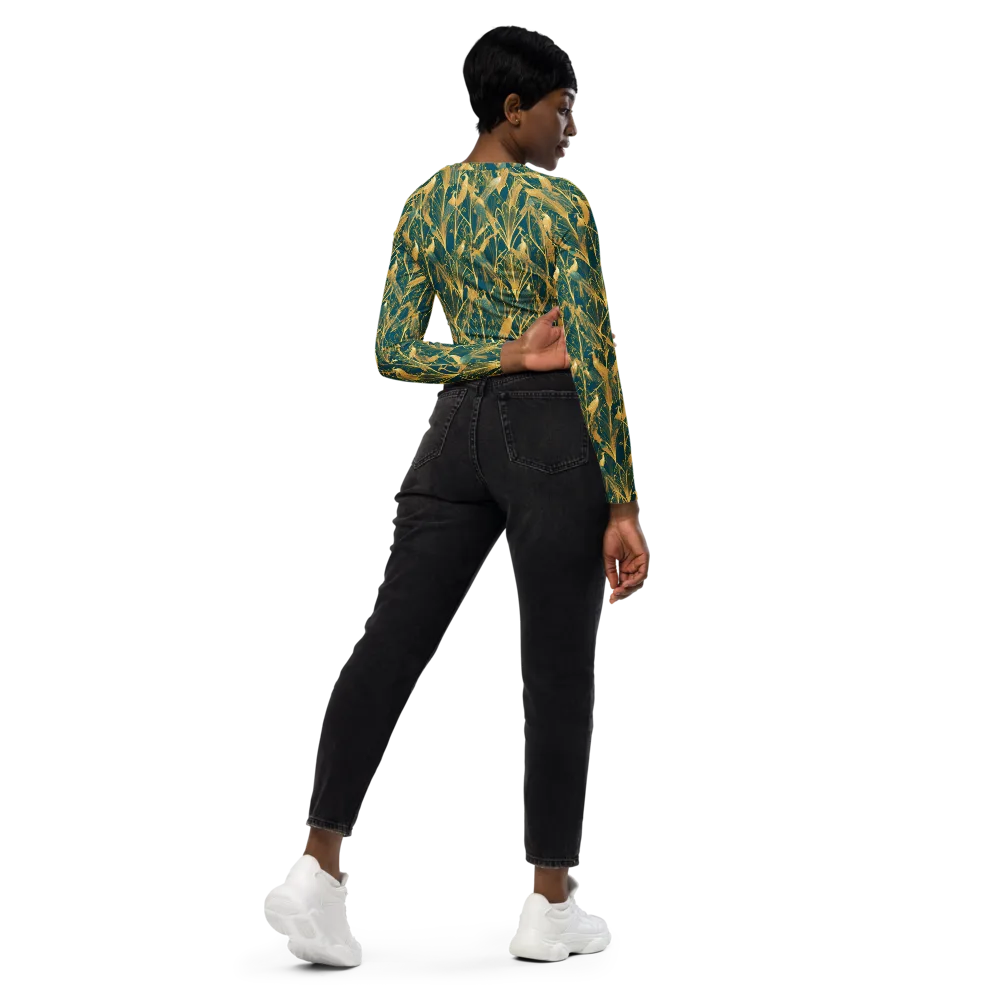 Gilded Aviary on Long Sleeve Crop Top — Right Back