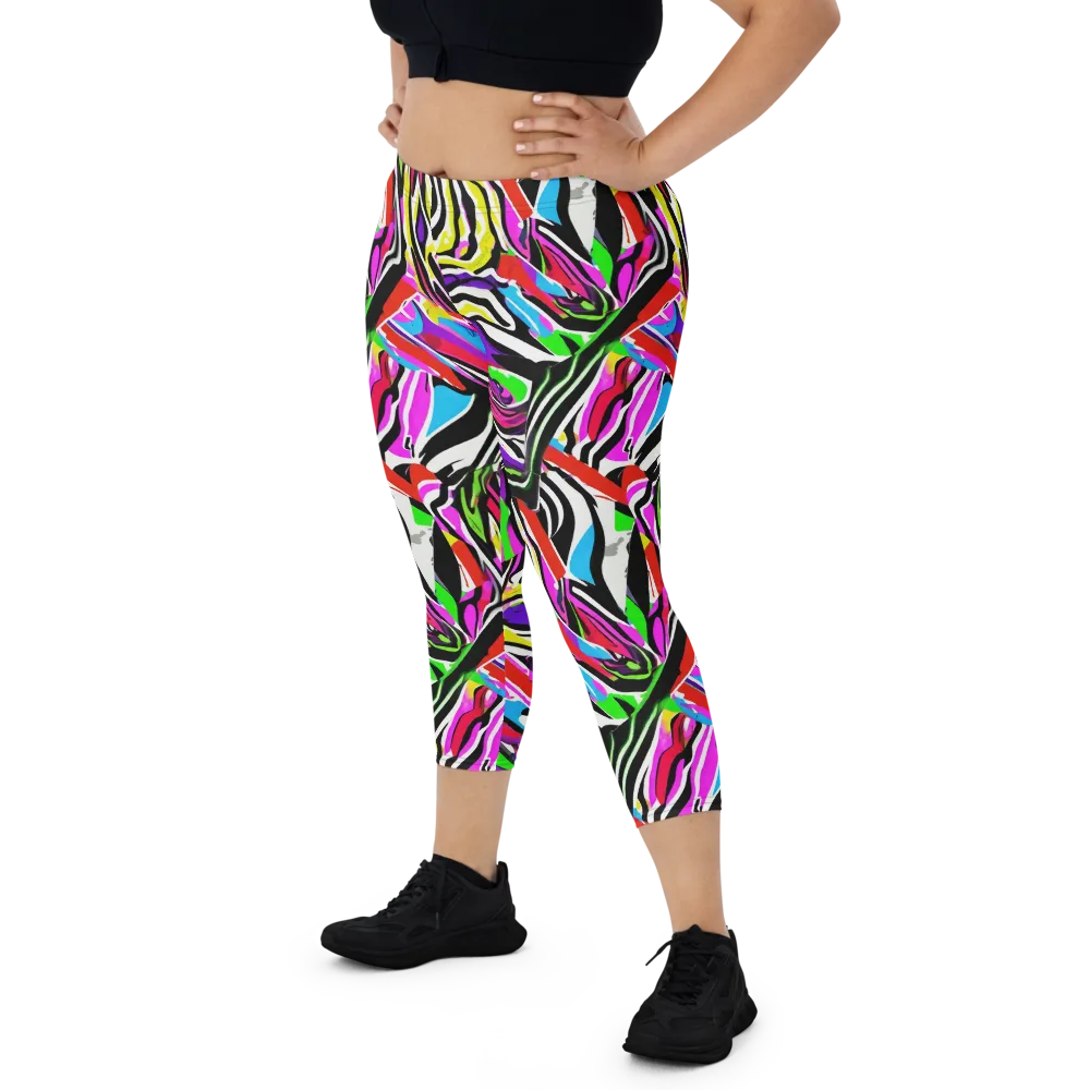 Neon Zebra Current on Capri Leggings — Front