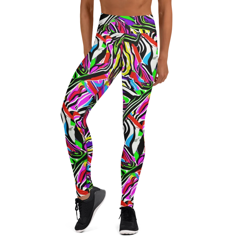 Neon Zebra Current on Yoga Leggings — Front
