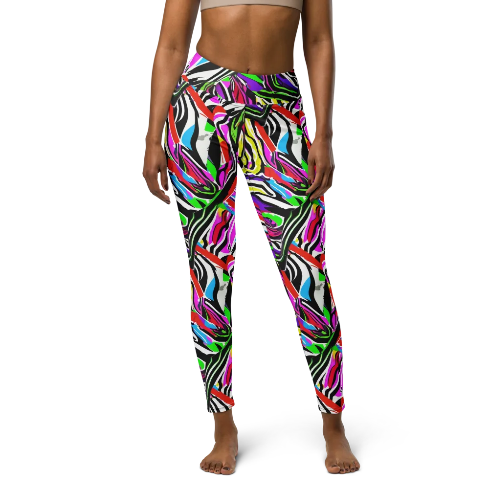 Neon Zebra Current on Yoga Leggings — Front