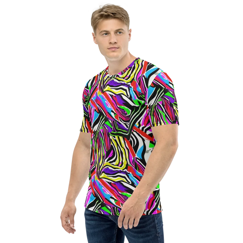 Neon Zebra Current on Men's Crew Neck T-Shirt — Left