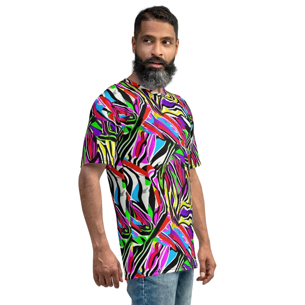 Neon Zebra Current on Men's Crew Neck T-Shirt — Right