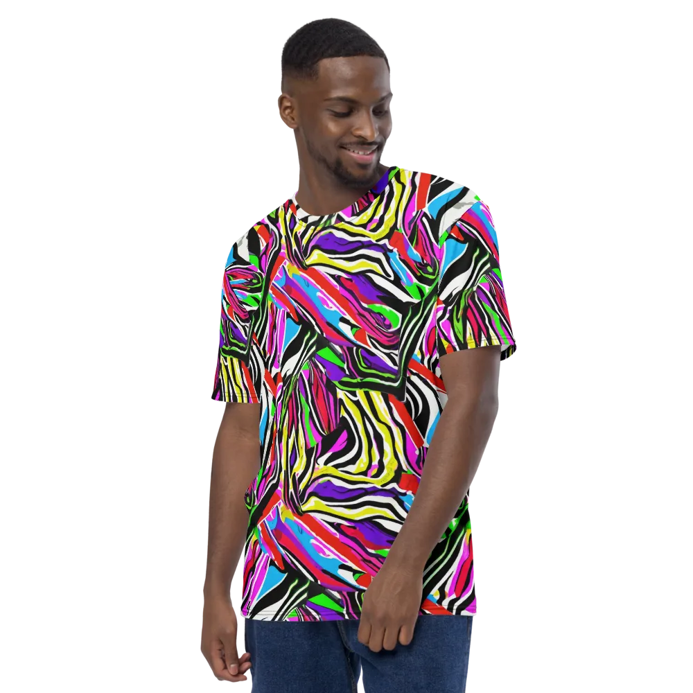 Neon Zebra Current on Men's Crew Neck T-Shirt — Left