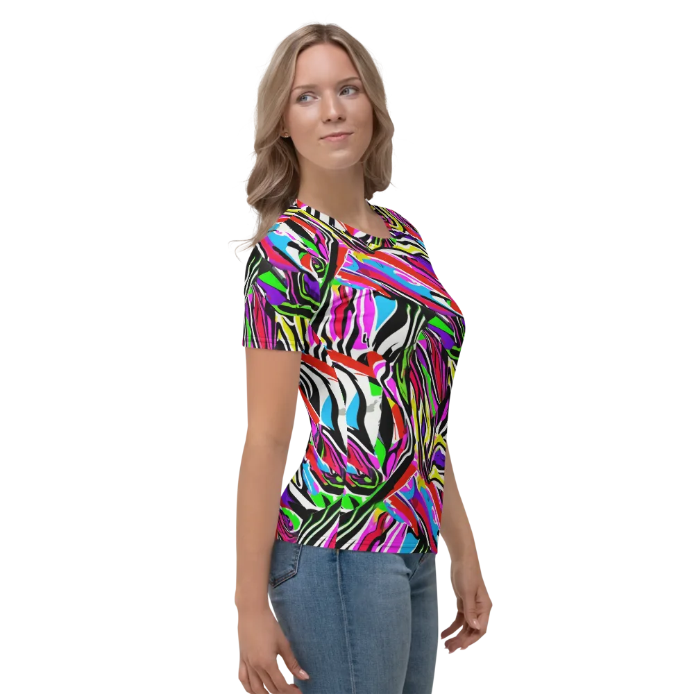 Neon Zebra Current on Women's Crew Neck T-Shirt — Right