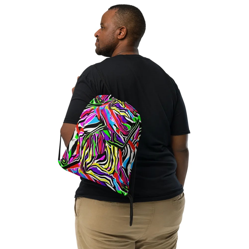 Neon Zebra Current on Drawstring Bag — Front
