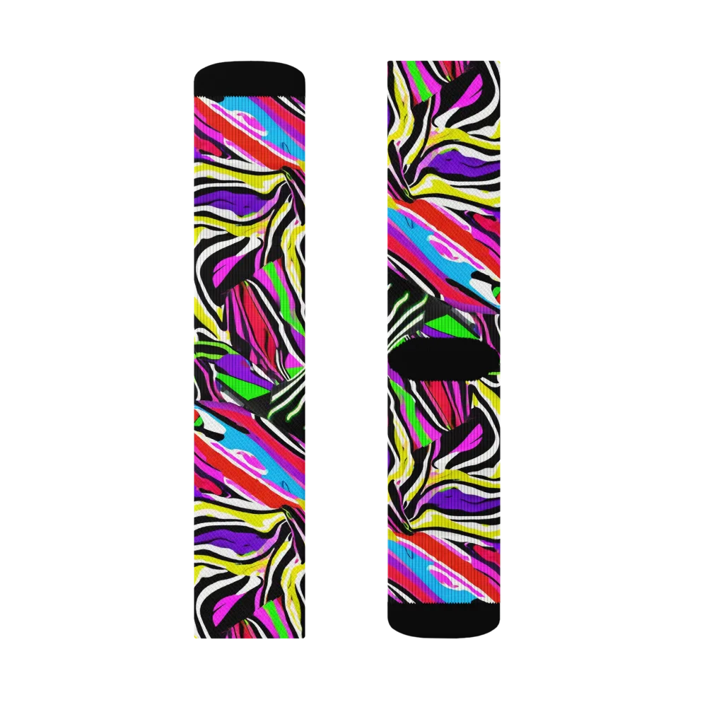 Neon Zebra Current on Socks — Left Sock