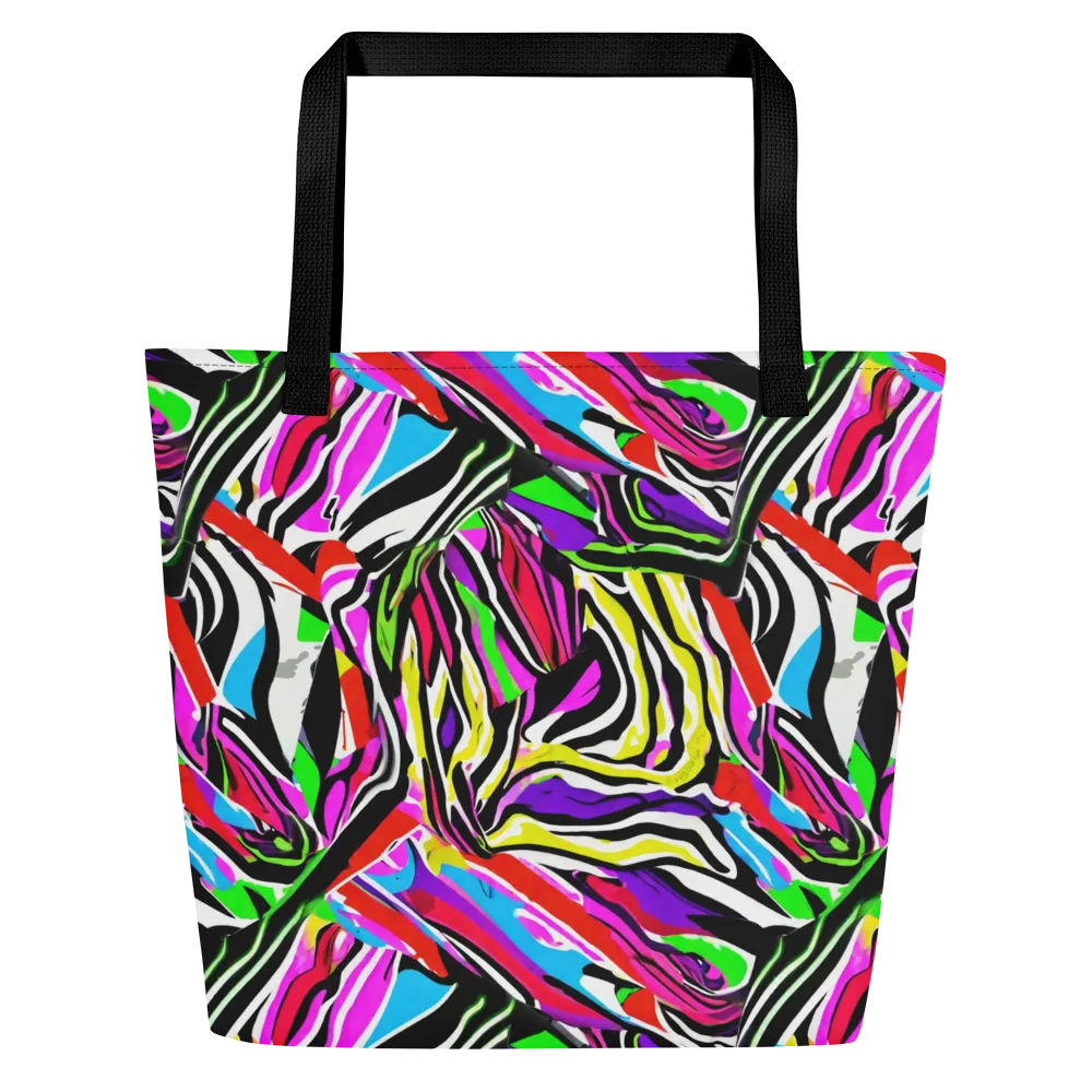 Neon Zebra Current on Large Tote Bag W/ Pocket — Front