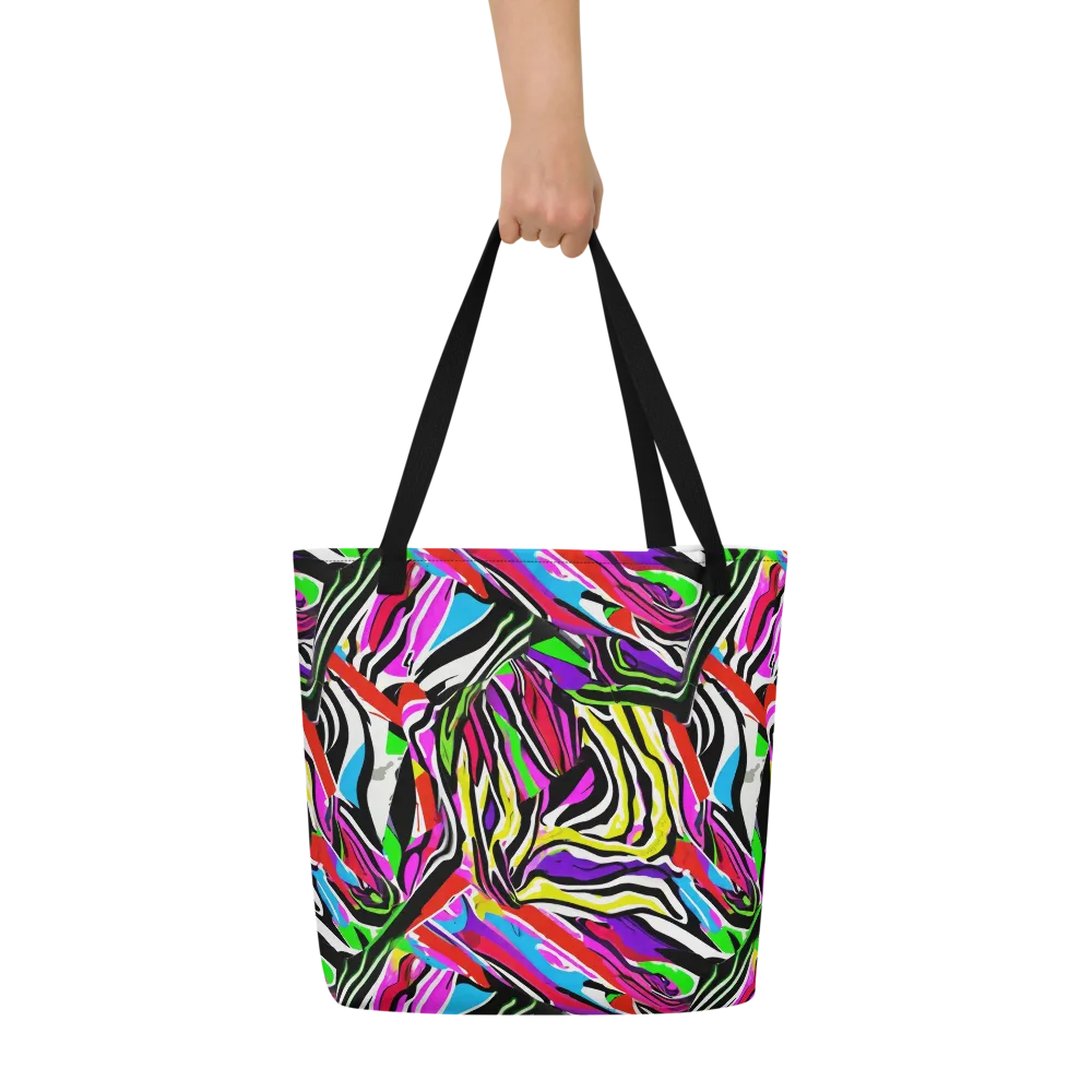 Neon Zebra Current on Large Tote Bag W/ Pocket — Front