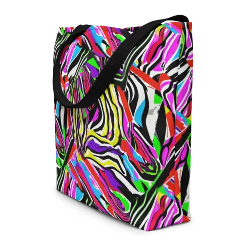 Neon Zebra Current on a Large Tote Bag W/ Pocket