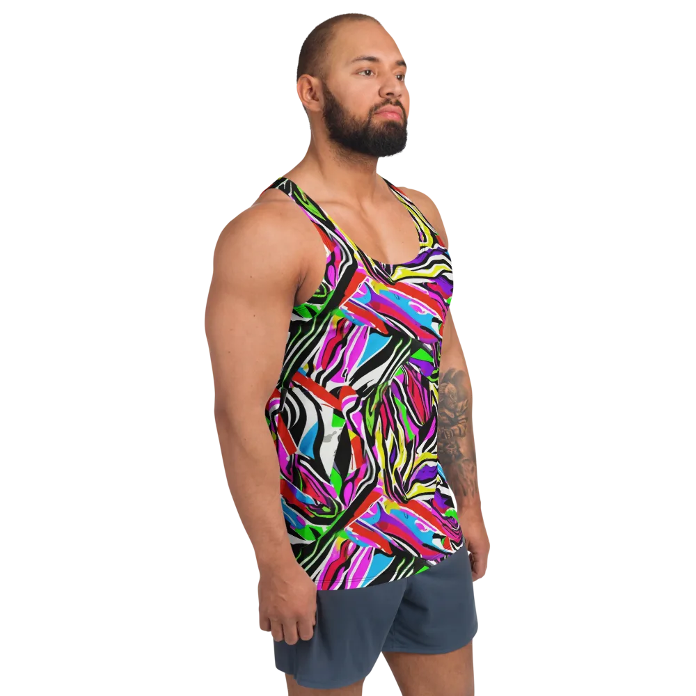 Neon Zebra Current on Men's Tank Top — Right Front