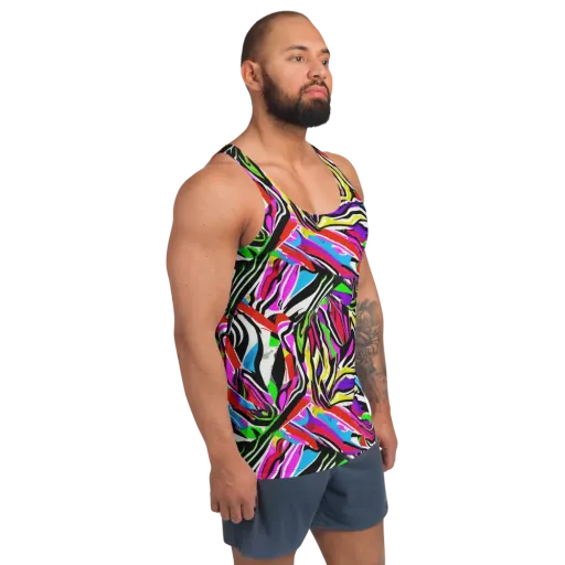 Neon Zebra Current on a Men's Tank Top
