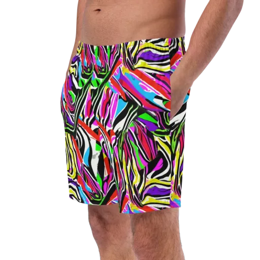 Neon Zebra Current on Swim Trunks