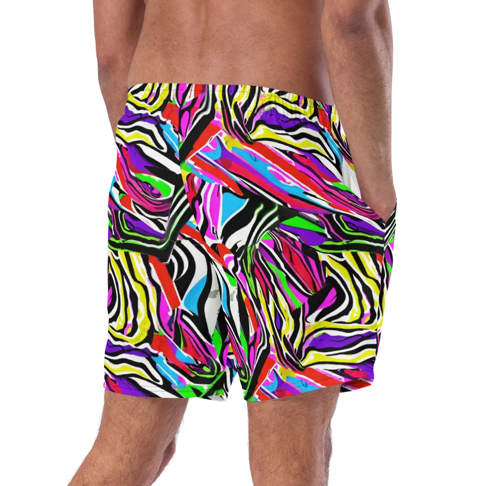 Neon Zebra Current on Swim Trunks — Right Back
