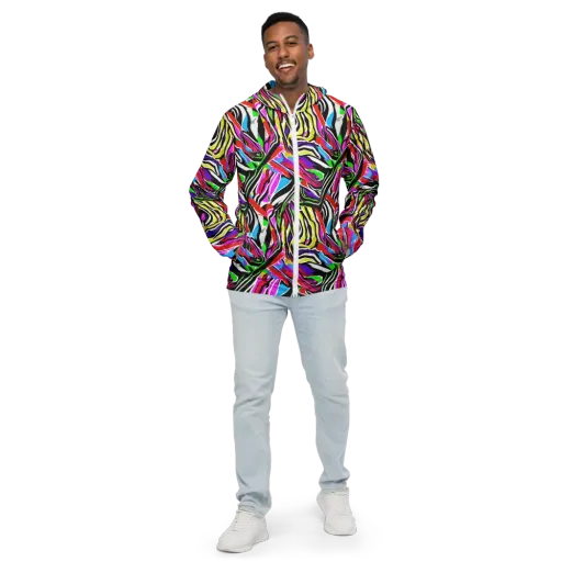 Neon Zebra Current on a Men's Windbreaker