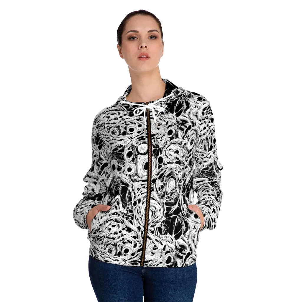 Noir Organism on Women's Full-Zip Hoodie — Front On Person