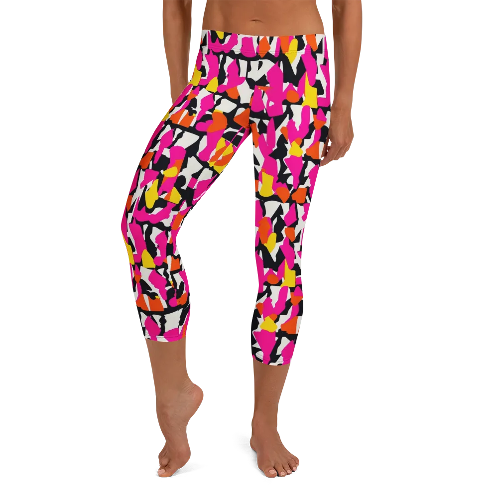 Hot Pink Mosaic on Capri Leggings — Front