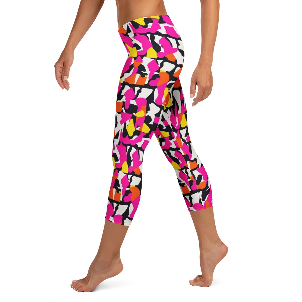 Hot Pink Mosaic on Capri Leggings — Left