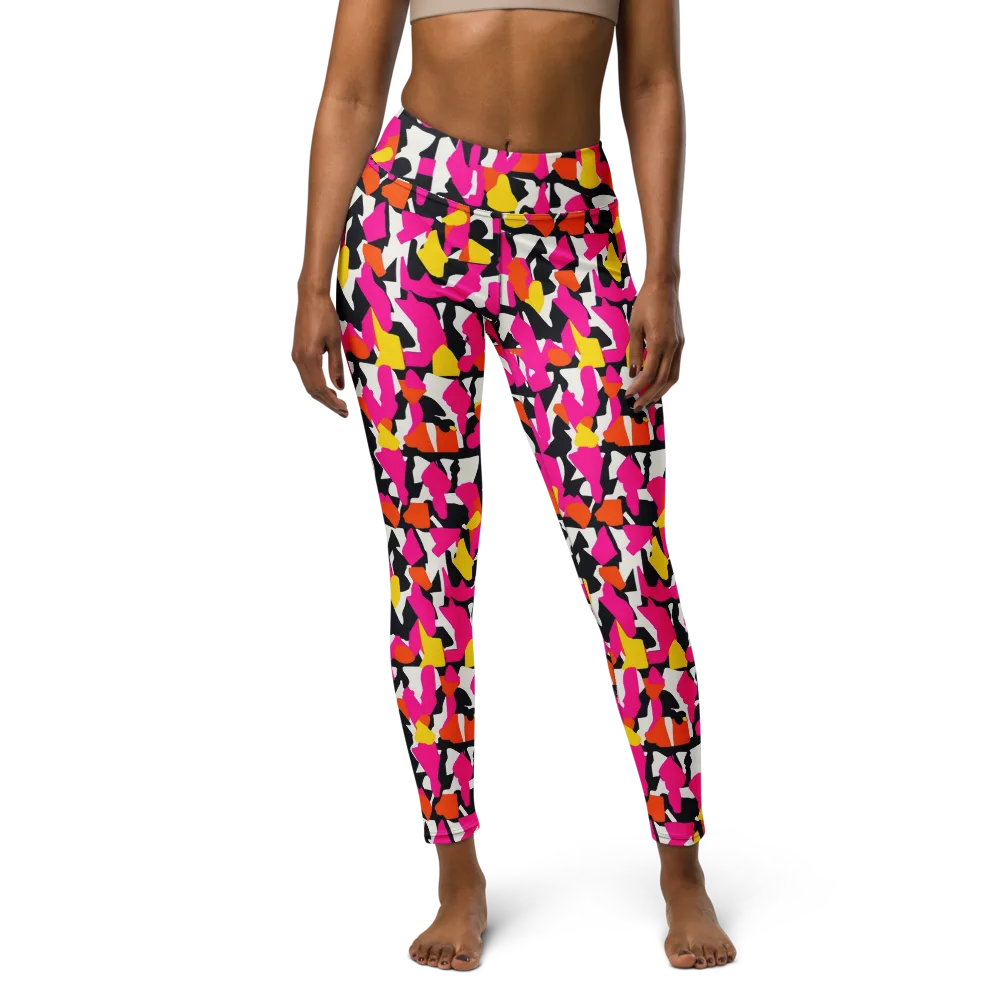 Hot Pink Mosaic on Yoga Leggings — Front