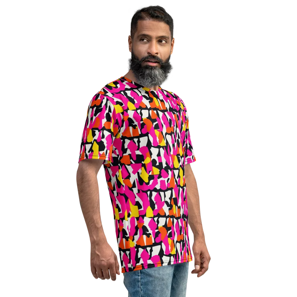 Hot Pink Mosaic on Men's Crew Neck T-Shirt — Right