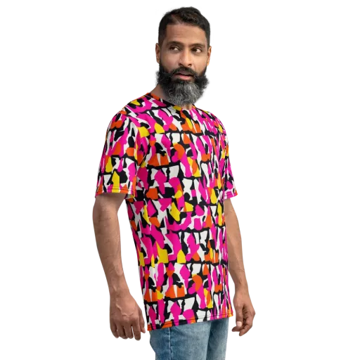 Hot Pink Mosaic on a Men's Crew Neck T-Shirt