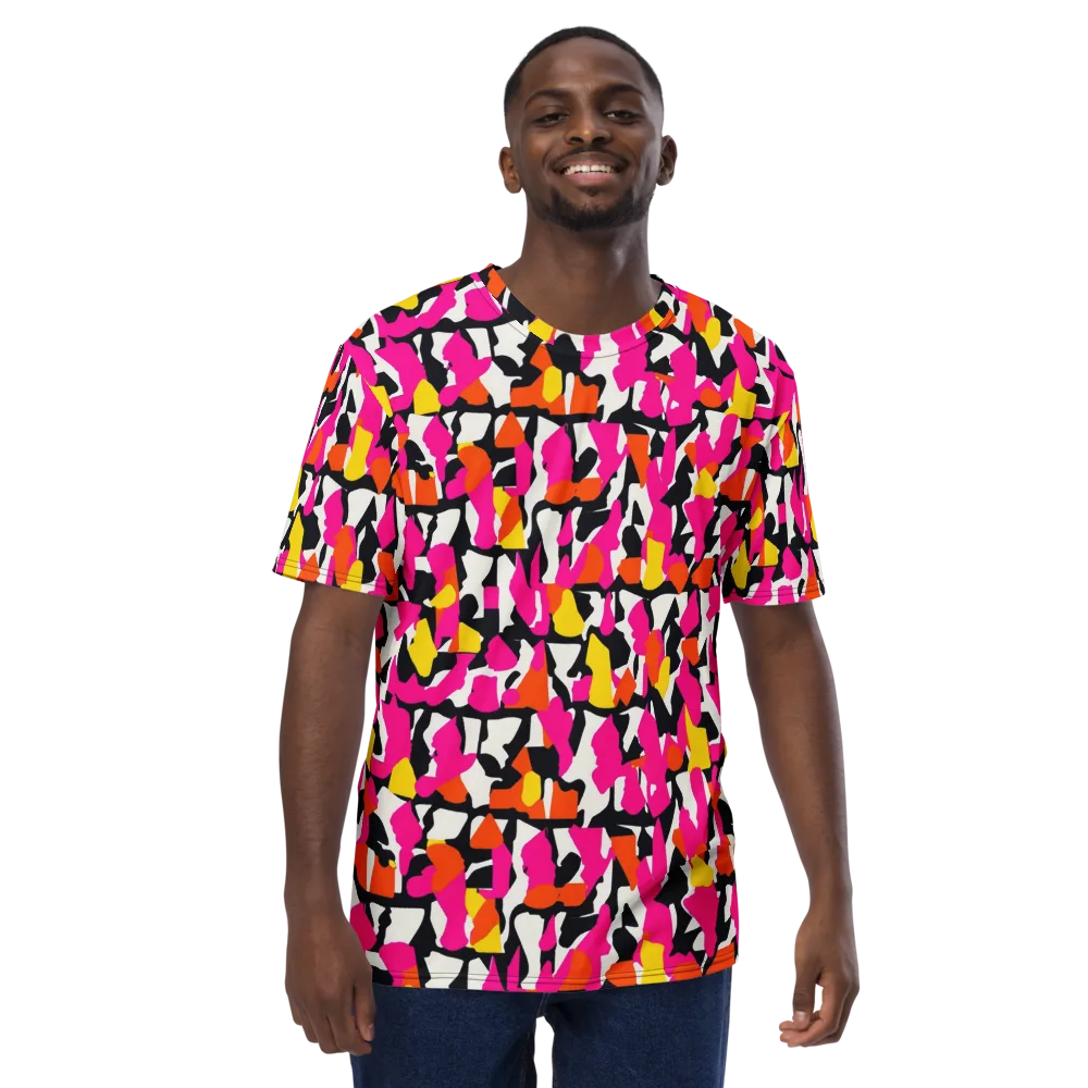 Hot Pink Mosaic on Men's Crew Neck T-Shirt — Front