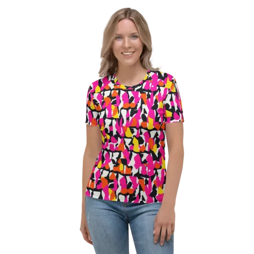 Hot Pink Mosaic on a Women's Crew Neck T-Shirt