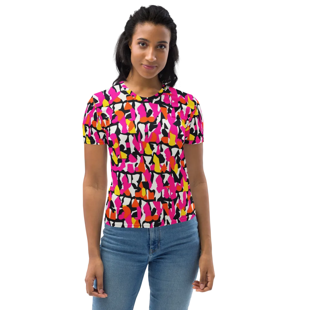 Hot Pink Mosaic on Women's Crew Neck T-Shirt — Front