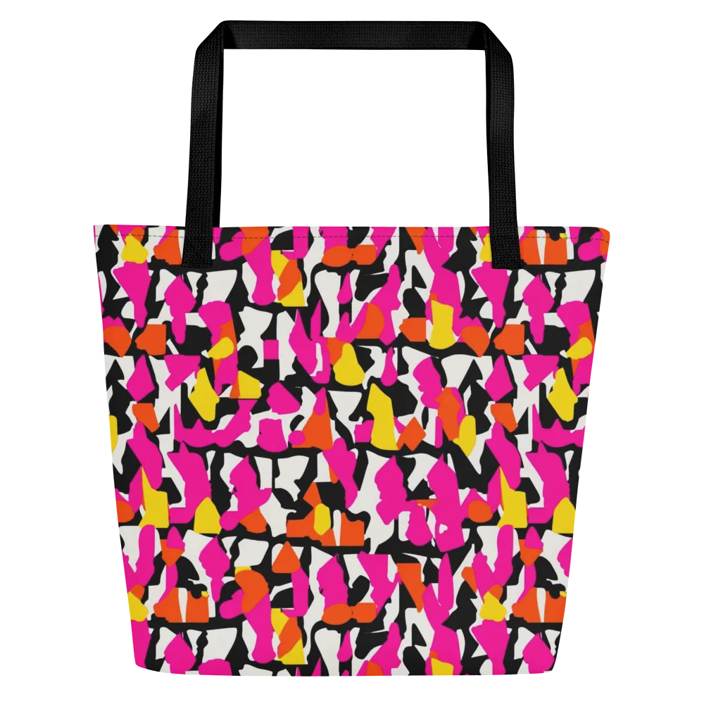 Hot Pink Mosaic on Large Tote Bag W/ Pocket — Front