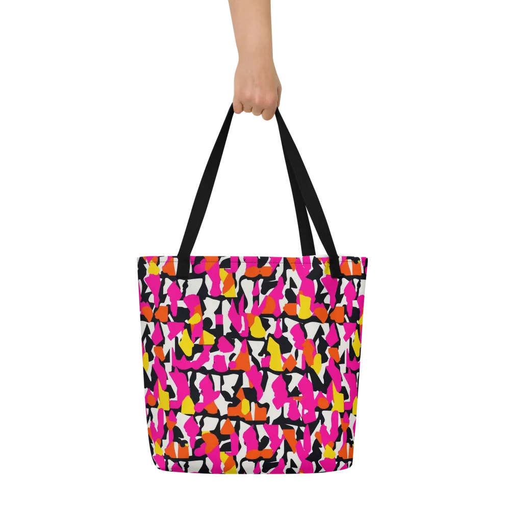 Hot Pink Mosaic on Large Tote Bag W/ Pocket — Front