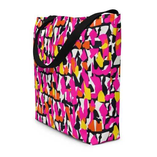Hot Pink Mosaic on a Large Tote Bag W/ Pocket