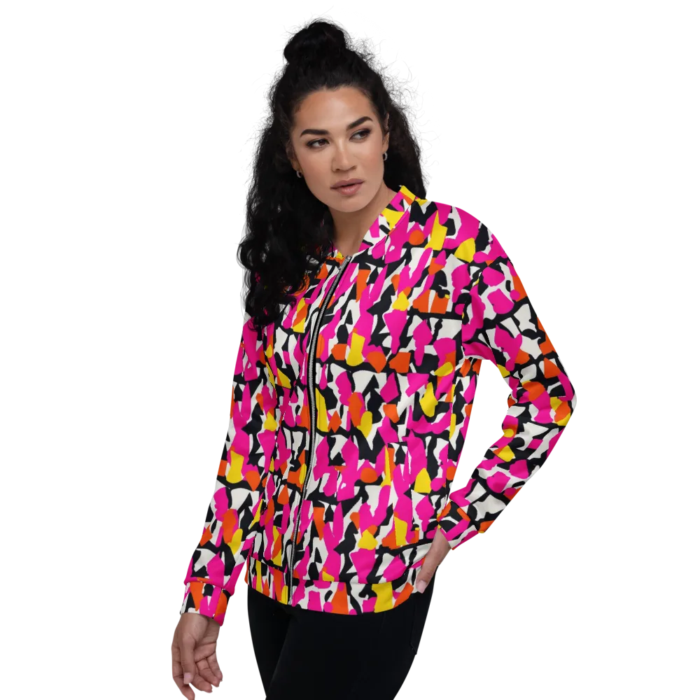 Hot Pink Mosaic on Bomber Jacket — Left