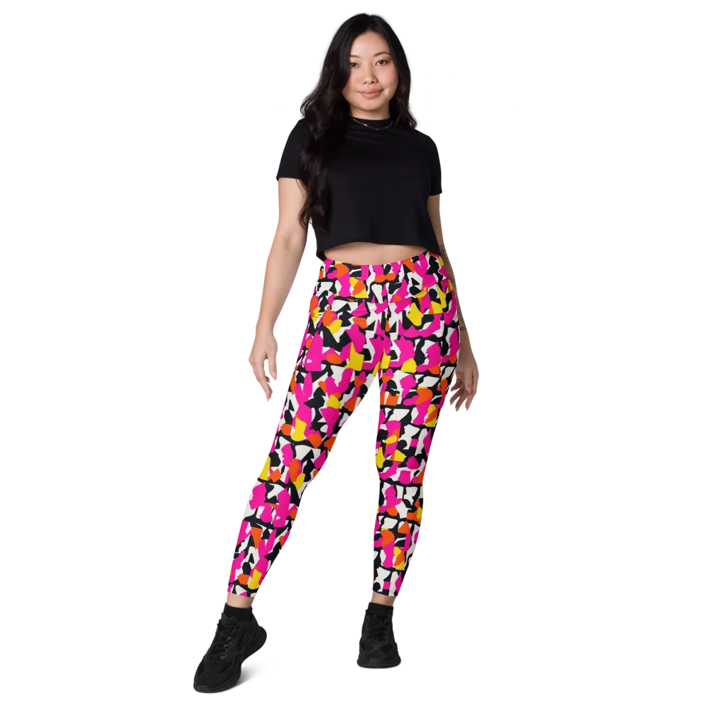 Hot Pink Mosaic on Leggings with Pockets — Front
