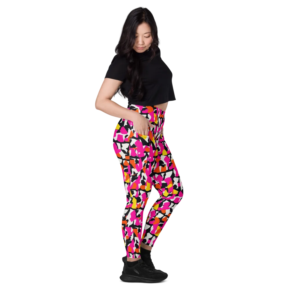 Hot Pink Mosaic on Leggings with Pockets — Right