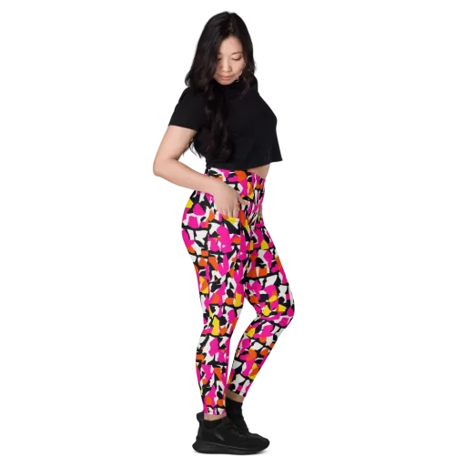 Hot Pink Mosaic on Leggings with Pockets