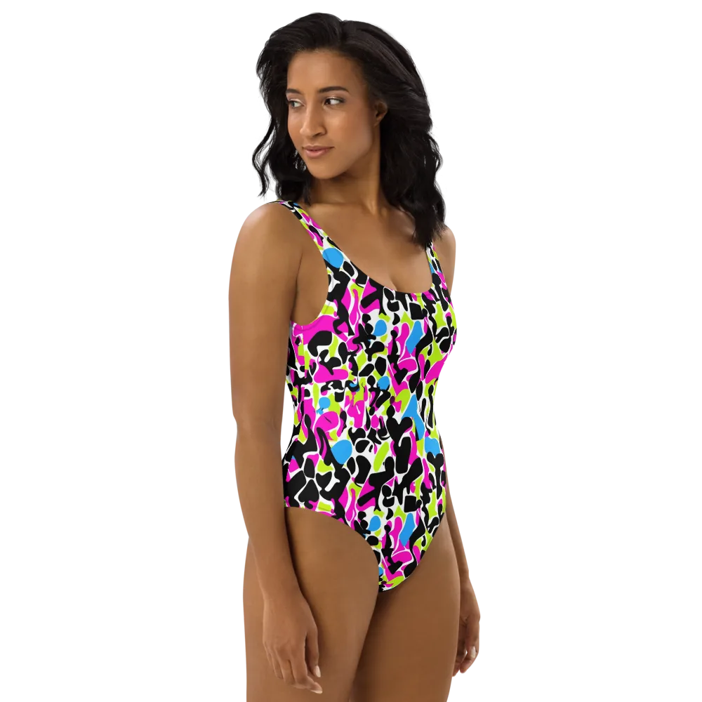 Electric Ink Garden on One-Piece Swimsuit — Right