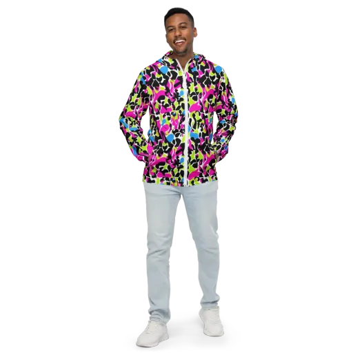 Electric Ink Garden on a Men's Windbreaker