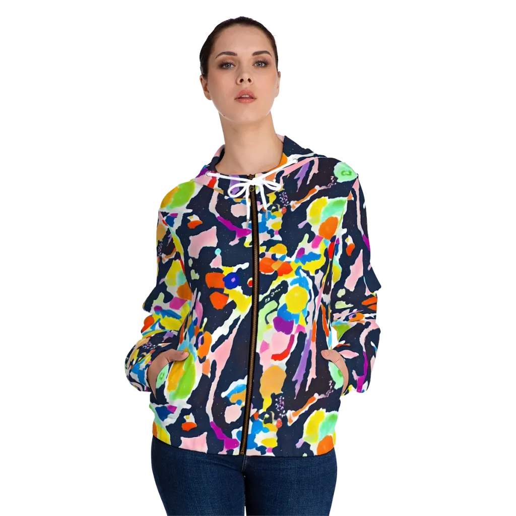 Kaleido Burst on Women's Full-Zip Hoodie — Front On Person