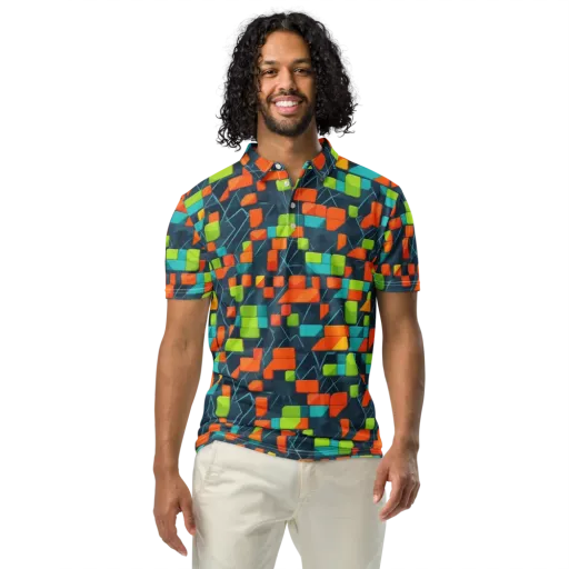 Electric Blocks on a Men's Slim Fit Polo Shirt