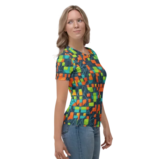 Electric Blocks on a Women's Crew Neck T-Shirt