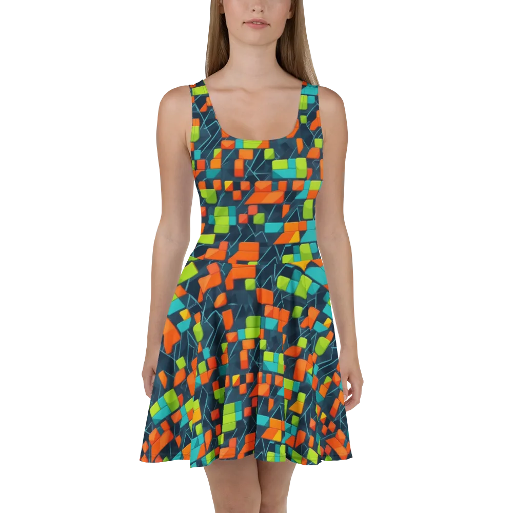 Electric Blocks on Skater Dress — Front