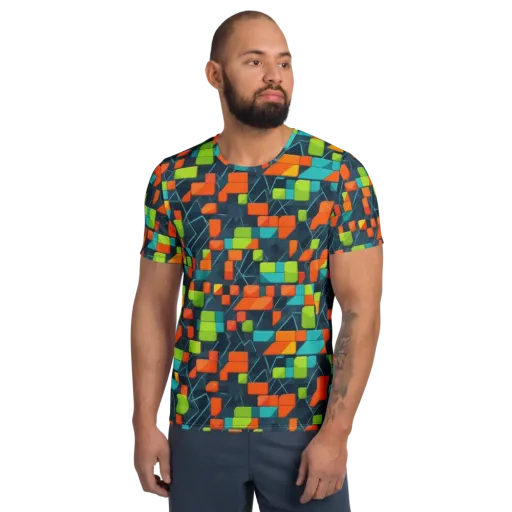 Electric Blocks on a Men's Athletic T-Shirt