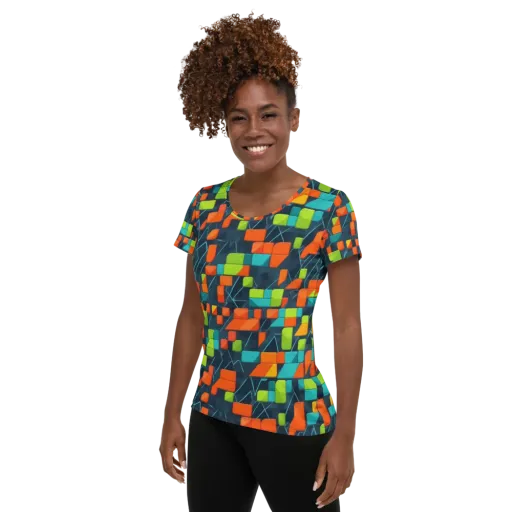 Electric Blocks on a Women's Athletic T-Shirt