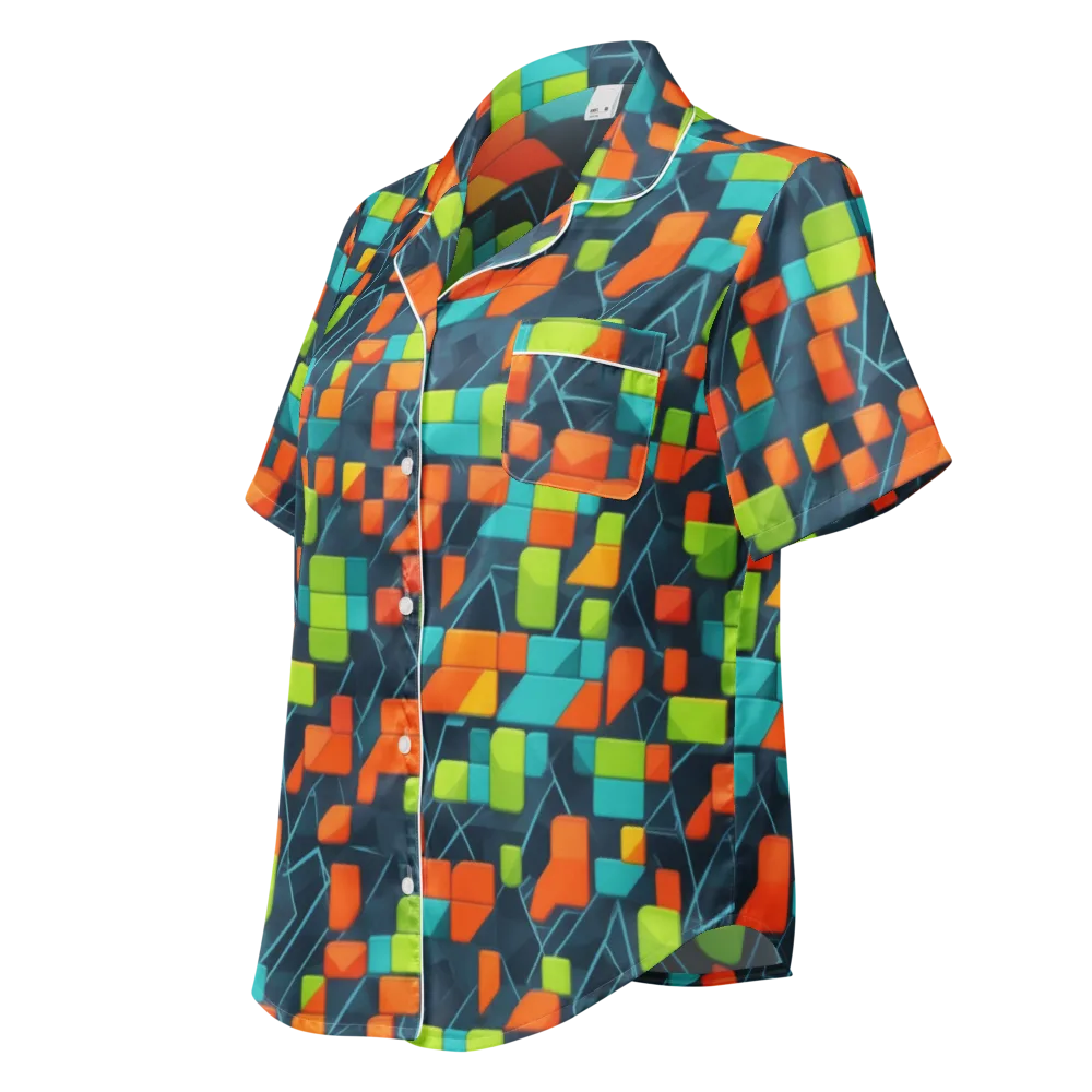 Electric Blocks on Women's Short Sleeve Pajama Top — Left Front