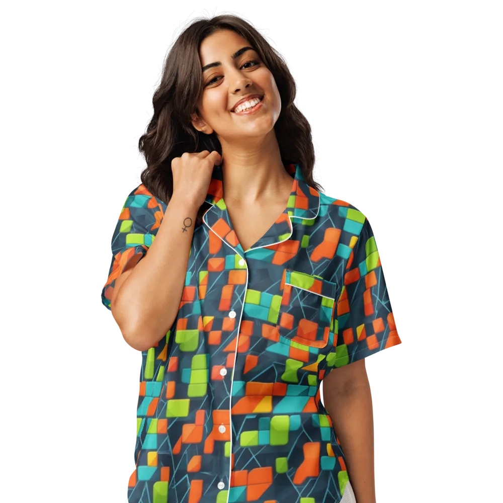 Electric Blocks on Women's Short Sleeve Pajama Top — Front