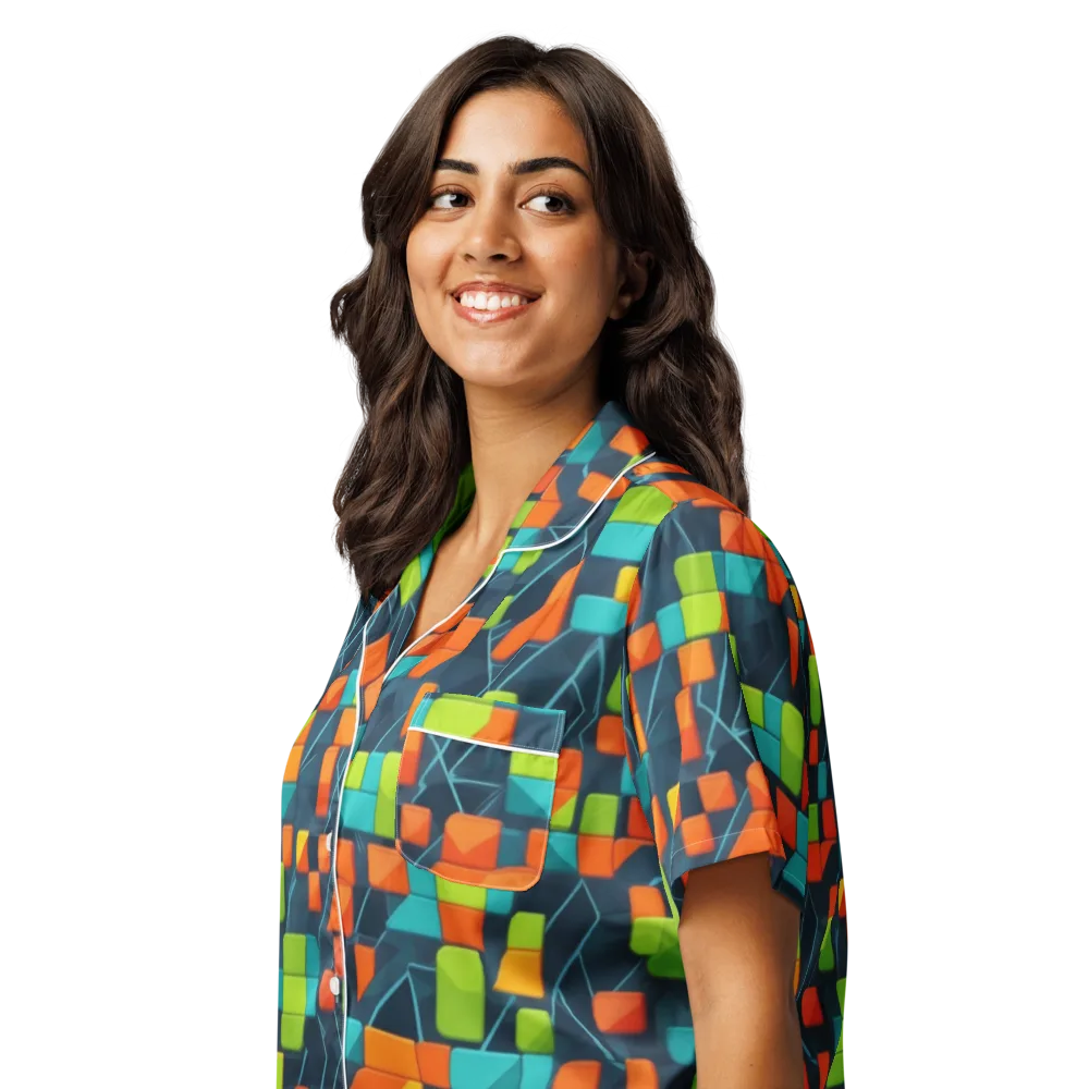 Electric Blocks on Women's Short Sleeve Pajama Top — Left Front
