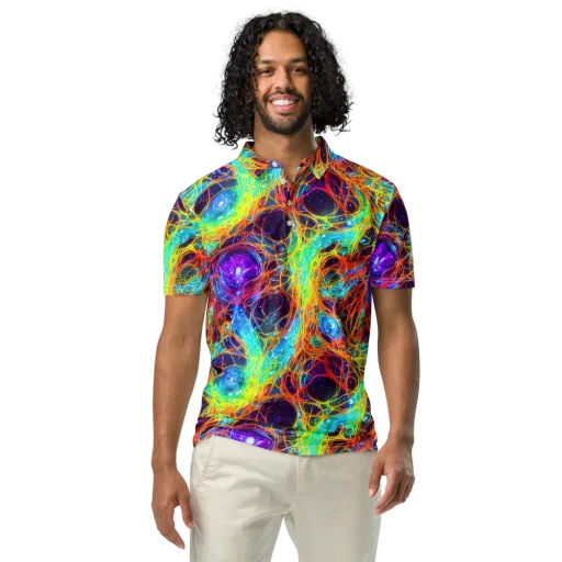 Biomorphic Voltage on a Men's Slim Fit Polo Shirt