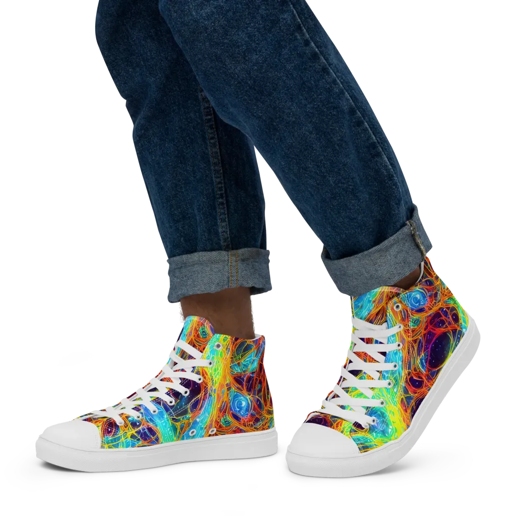 Biomorphic Voltage on Men's High Top Canvas Shoes — Left