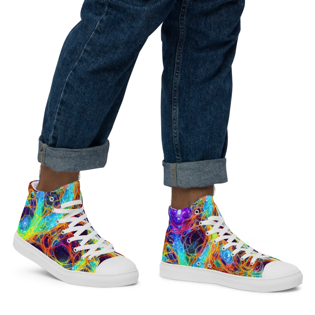 Biomorphic Voltage on Men's High Top Canvas Shoes — Right